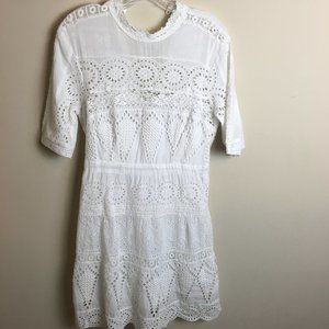 Anthropology White Cotton Lace Dress Size S